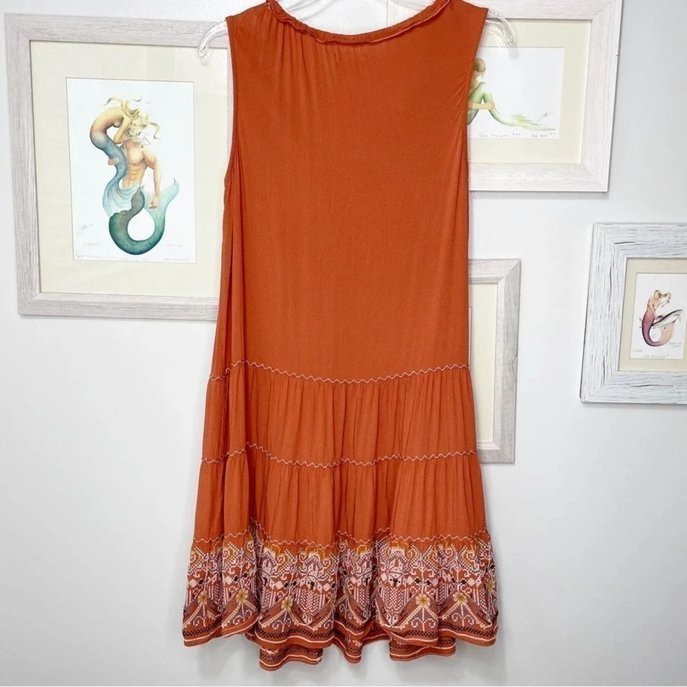 MAX Studio Burnt Orange Embroidered Tiered Sleeveless Swing Dress Size Medium - Picture 6 of 9